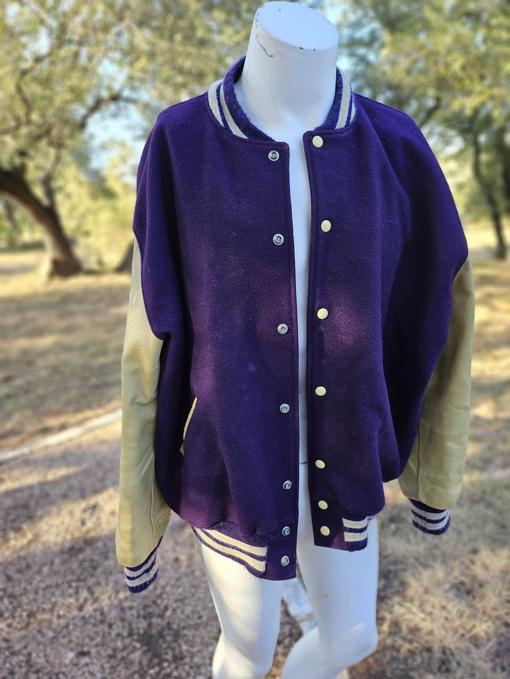 Vintage Pro Sports Purple Wool & Tan Leather Varsity Jacket - XX-Large